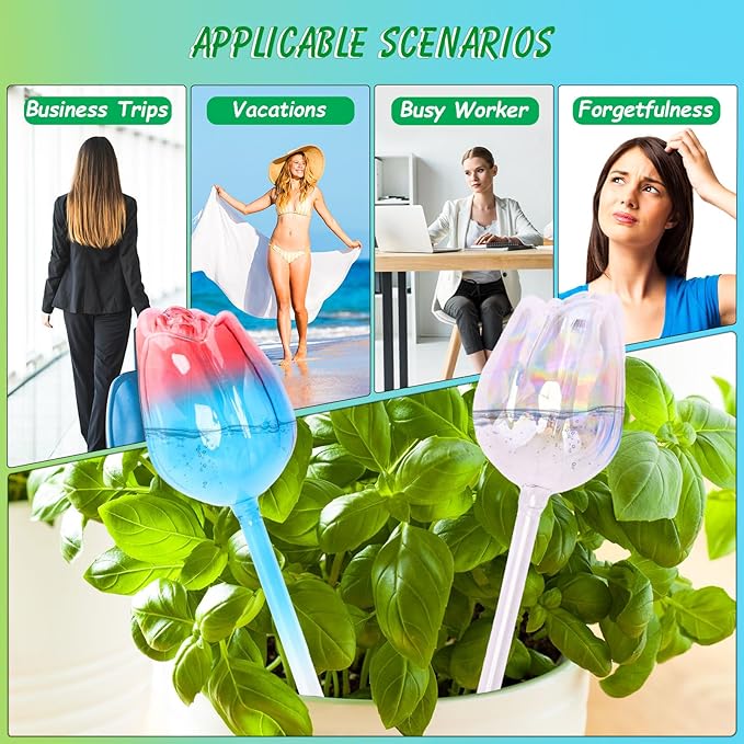 Plant Watering Globes Tulips, 4 Pcs Glass Self Watering Globes, Self Watering Planter Insert with Watering Spikes ,Automatic Plant Watering Devices,Large Watering Bulbs for Indoor & Outdoor Plants