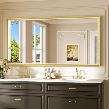 Keonjinn 72" x 36" Gold Bathroom Mirror, Decorative Metal Frame, Safe Beveled by Keonjinn