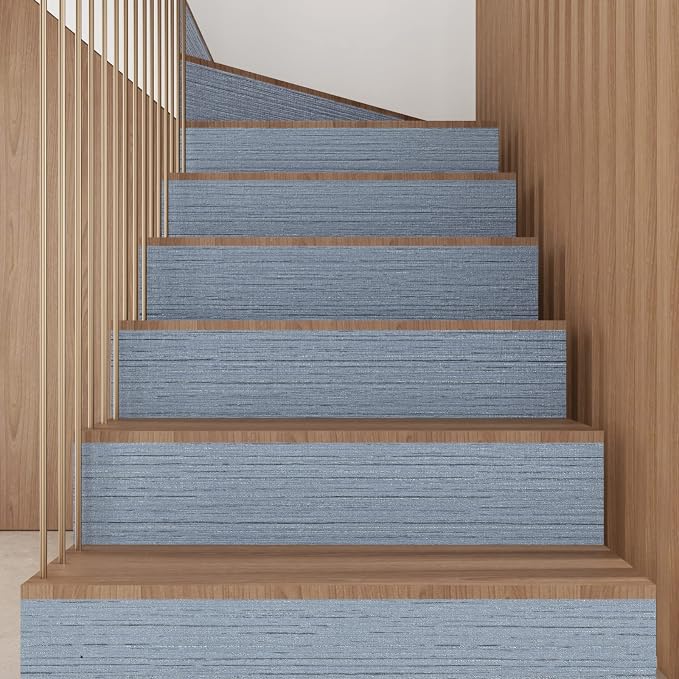 CRE8TIVE Light Blue Grasscloth Wallpaper Textured Stick and Peel Faux Grass - Image 7