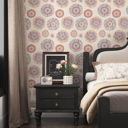 Boho Wallpaper Peel and Stick, Vintage Circle Floral Contact Paper, Abstact - Image 2
