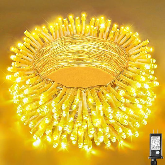 100ft 300 LED String Lights Outdoor Indoor Waterproof Clear Wire Christmas String Lights, Plug in Warm White Twinkle Fairy Lights for Bedroom Wedding Tree Christmas Decorations