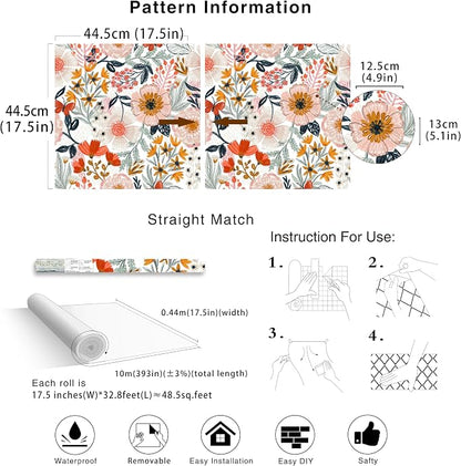 HAOKHOME Boho Peel and Stick Wallpaper Floral Wall Paper Removable - Image 7