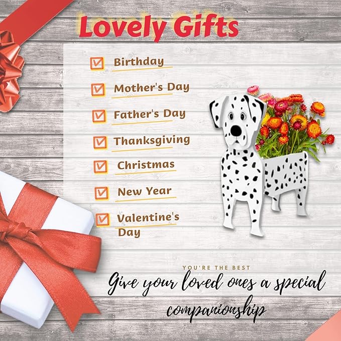 Dalmatian Dog Planter Plant Pots,Cute Garden Dog Flower Planter,Dog Planters Birthday Gifts for Women,Office,Indoor/Outdoor Decor（9.45 * 5.91 * 13.35in）