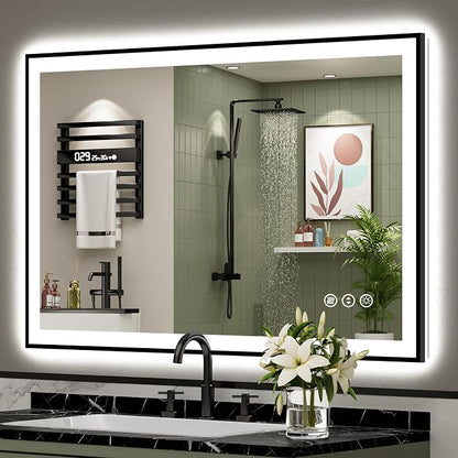 44x32 Black Framed LED Bathroom Mirror by Awandee