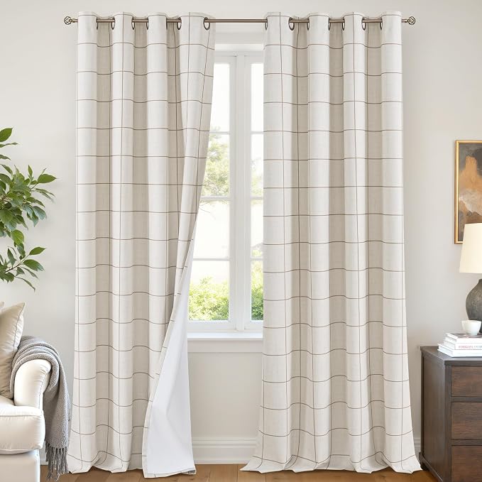 Lajode Brown Plaid Curtains Pattern Printed 90 Inches Long by Lajode