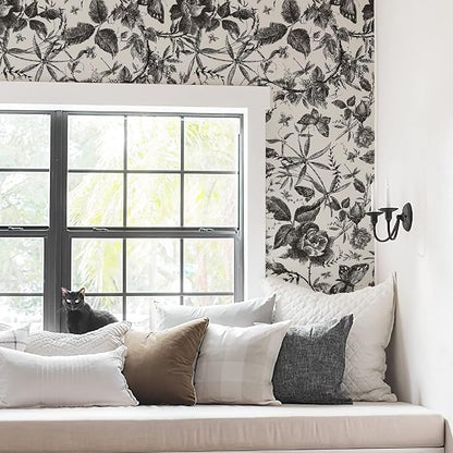 JiffDiff Floral Vintage Wallpaper Peel and Stick Wall Stick Black and White - Image 2