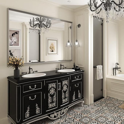 48 x 30 Beveled Bathroom Mirror, Shatterproof Rectangle Mirror, Metal Framed - Image 6