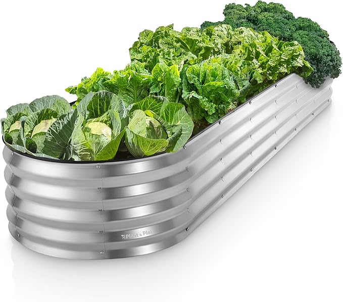 Galvanized Raised Garden Beds Outdoor // 8×2×1 ft Planter Raised Beds for Gardening, Vegetables, Flowers // Large Metal Garden Box (Silver) // Patented Tool-Free Design