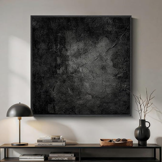 Large Framed Black Abstract Wall Art, Modern Square Canvas Painting Artwork by Cuspin