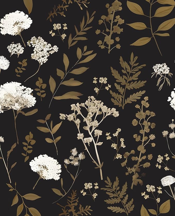 Laatse Dark Floral Wallpaper Peel and Stick Boho Wallpaper 17.5in x 118in by Laatse