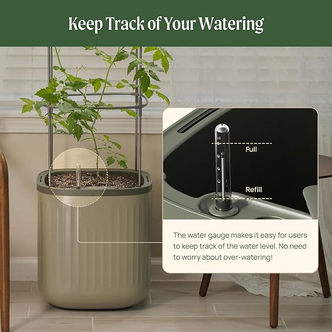 Vego garden Planters for Outdoor & Indoor Plants, Large Plant Pots with Self Watering, 15" Tall Large Plant Pots with Trellis for Flowers Plants Decor, Fog Gray