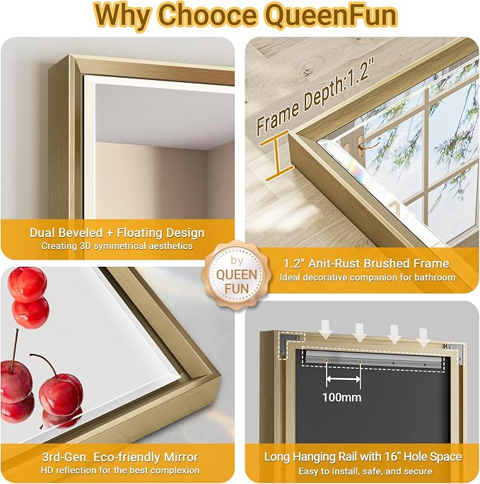 Gold Bathroom Mirror, 24x32 Brushed Gold Bathroom Mirror Beveled Edge, - Image 8