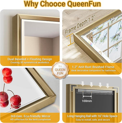 Gold Bathroom Mirror, 30x36 Brushed Gold Bathroom Mirror Beveled Edge, - Image 8
