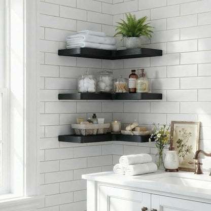 16 Inch Solid Wood Floating Corner Shelves 3 Pack - Image 5