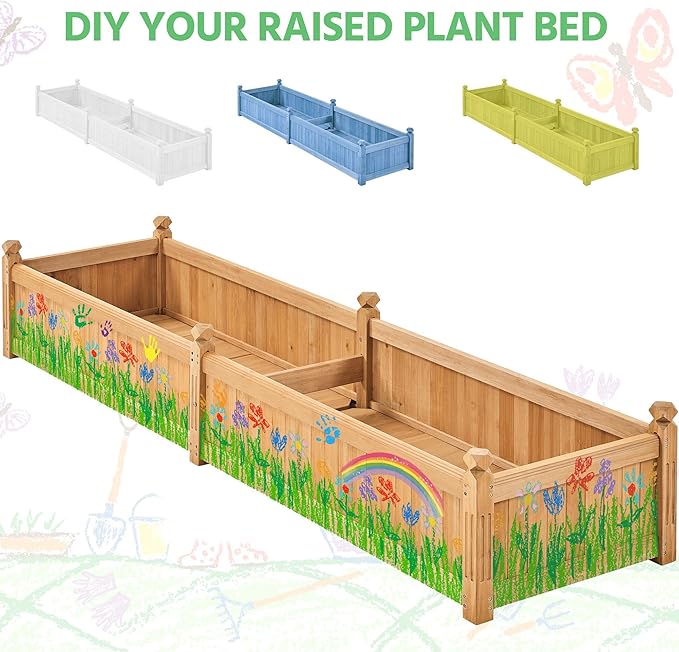 Yaheetech 90.5″ L×23.5″ W×16″ H Wooden Raised Garden Bed, Horticulture Wood Rectangular Garden Planter Outdoor, Raised Planter Box for Yard/Greenhouse/Vegetable/Flower/Herbs, Light Brown