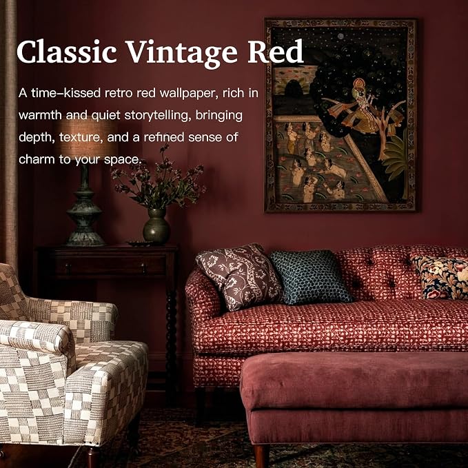 Dimoon 394"x17.7" Peel and Stick Wallpaper Dark Red Contact Paper - Image 3
