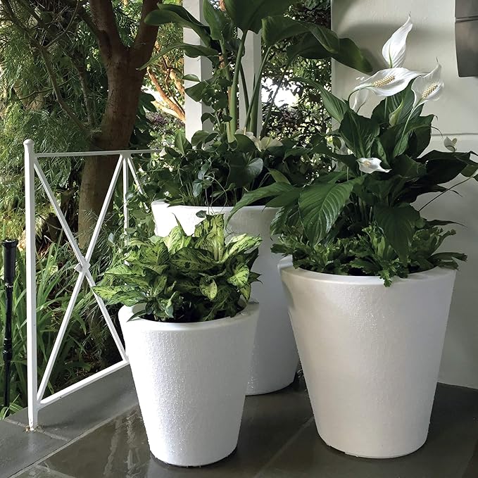 Crescent Garden Dot TruDrop Indoor/Outdoor Planter, Self-Watering Plant Pot, 20 Inches, (Alpine White)