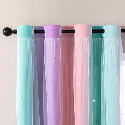 XiDi Curtains for Bedroom Decor, Rainbow PinkPuGreen-34-45 by Addsomecolortolife