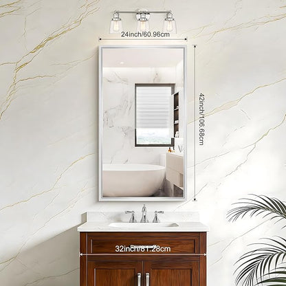 42x24 Silver Bathroom Mirror, Brushed Silver Rectangular Mirror - Image 7
