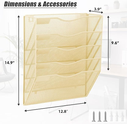 EASEPRES 5 Pocket Mesh Hanging Wall File Organizer, Wall Mounted Mail Paper - Image 7