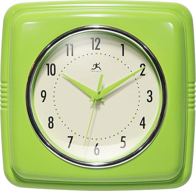 Infinity Instruments Retro Wall Clock – 9-Inch Square Silent Non-Ticking by InfinityInstruments