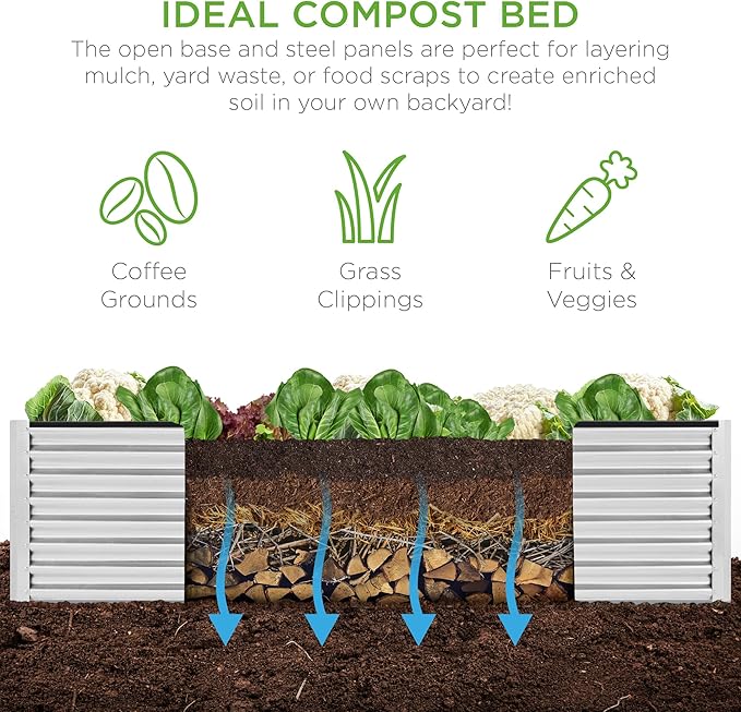 Best Choice Products 8x4x2ft Outdoor Metal Raised Garden Bed, Deep Root Planter Box for Vegetables, Flowers, Herbs, and Succulents w/ 478 Gallon Capacity - Galvanized