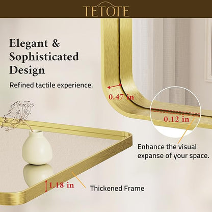 TETOTE 60 x 36 Inch Mirrors for Bathroom, Brushed Brass Gold Vanity Mirror - Image 5