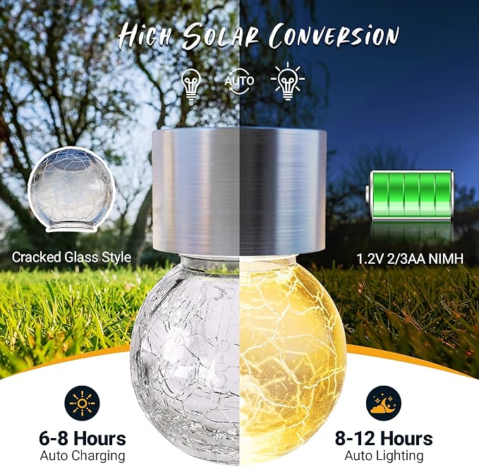GIGALUMI Solar Lights Outdoor Waterproof ,12 Pack Solar Hanging Lights Garden Decor,Gifts for Women Mom Grandma,Solar Outdoor Lights Lantern Cracked Glass for Yard, Fence, Tree(Warm White)