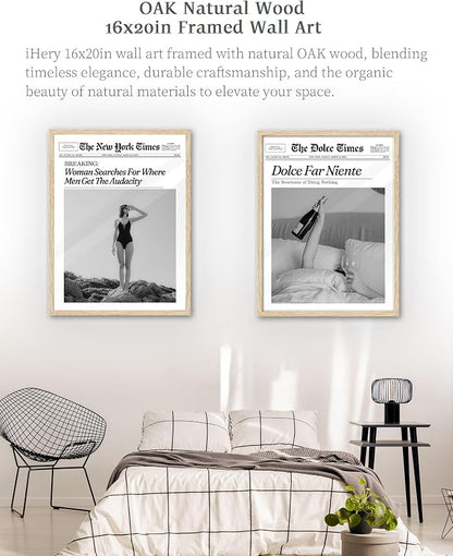 iHery Framed Trendy NewsPaper Wall Art, Large 16x20in Canvas Wall Art, Woman - Image 3