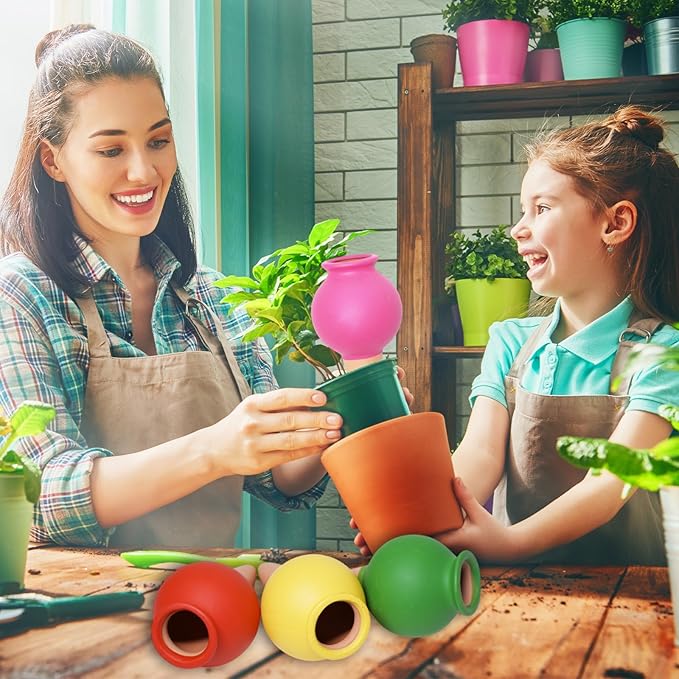 Terracotta Self Watering Spikes, 4 Pack Watering Bulbs for Indoor Outdoor Plants, Vacation Slow Release Plant Self Watering Planter Insert Devices, Colorful Water Globes While Away