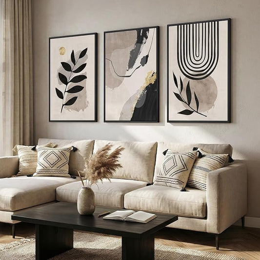 3 Piece Framed Black and White Boho Wall Art - Image 2