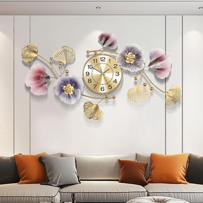 Wall Clocks for Living Room Decor, Large Wall Clock, 3D Creative Metal Ginkgo by Axioglo