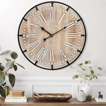 24 Inch Large Farmhouse Wall Clock, Rustic Wooden Wall Clock Decorative - Image 5