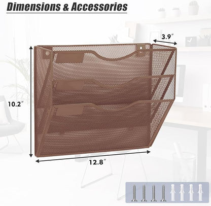 EASEPRES 3 Pocket Mesh Hanging Wall File Organizer, Wall Mounted Mail Paper - Image 2