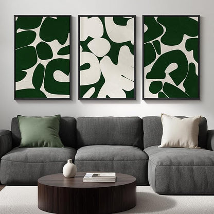 Large Framed Green and White Abstract Wall Art - Image 2