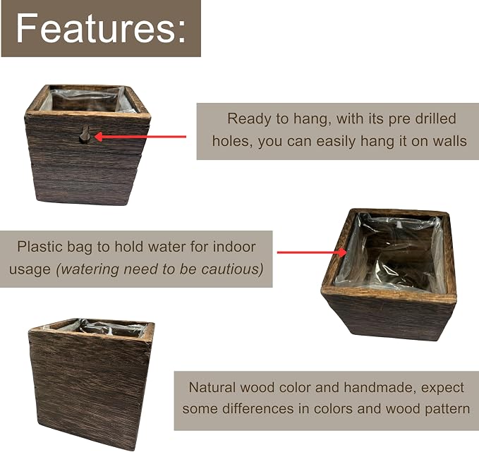 LaLaGreen Wood Planter Box for Plants Small Square Wall Planters for Indoor - Image 3
