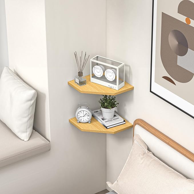 Fun Memories Corner Shelf Wall Mount, Corner Floating Shelves, Rustic Wood Wall - Image 2