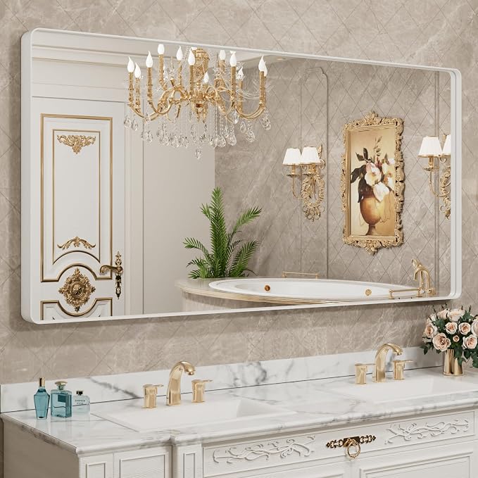 LOAAO 72x36 Inch White Metal Framed Bathroom Mirror by LOAAO