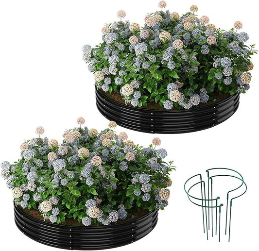 Galvanized Metal Planter Round Raised Garden Bed Kit for Gardening Outdoor，3x3x1ft 2PC Grow Garden Box Raised Flower Bed，Round Galvanized Planter Outdoor Large Metal Fire Pit Ring Black