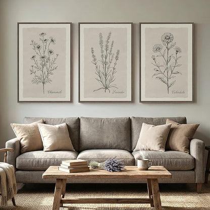 Framed Farmhouse Botanical Canvas Wall Art Set of 3, Large Vintage Neutral - Image 6