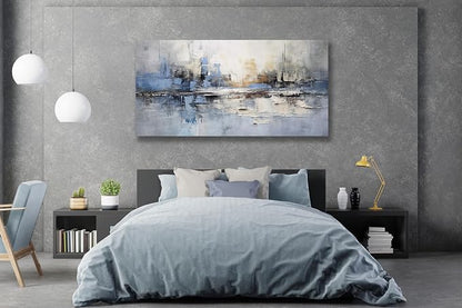 VHMING Abstract Wall Art Wall Decor Blue and Gray White Modern Canvas Wall - Image 6
