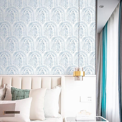 EeeComing Blue Peel and Stick Wallpaper Boho Wall Paper Peel and Stick Modern - Image 5