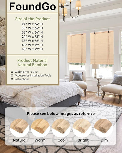FoundGo Retro Bamboo Blinds 35" W x 72" H Bamboo Roman Shades Light Filtering - Image 2