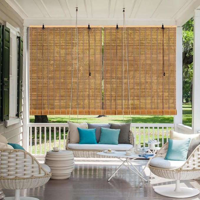 Bamboo Roll Up Shades for Windows 32Wx72L, Light Filtering Hanging Window Blinds - Image 2