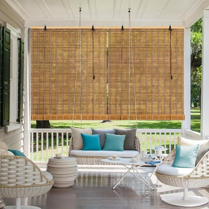 Natural Bamboo Window Blinds Roll Up Light Filtering UV Protection Shades - Image 2