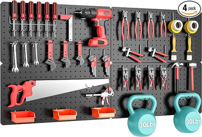 Peg Board, Includes 4 Pack 24''X12'' Large Black Peg Board by Hogurity