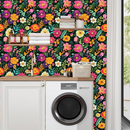BOKEBEVE Extra Long Watercolor Colorful Floral Wallpaper Peel and Stick Green - Image 5