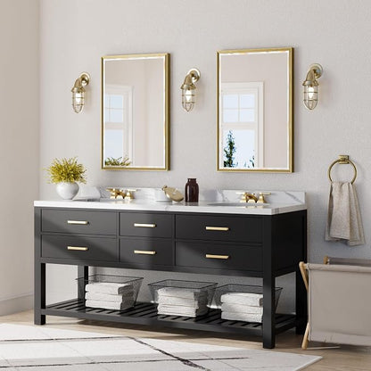 Gold Bathroom Mirror, 24x36 Brushed Gold Bathroom Mirror Beveled Edge, - Image 6