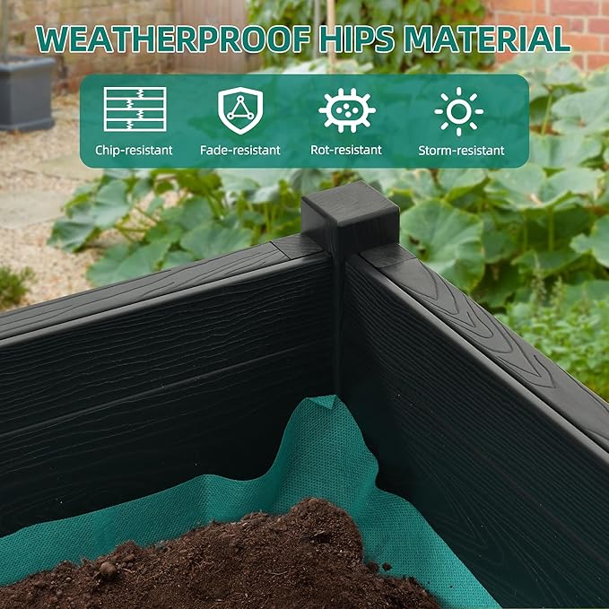 YITAHOME Raised Garden Bed, HIPS Poly Wood Elevated Planter Box with Legs and Drainage Hole, Small Flower Box Stand for Patio Balcony Garden Backyard, Black