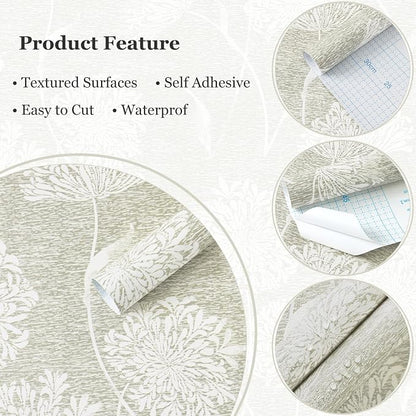 Safiyya Peel and Stick Wallpaper Faux Grasscloth Floral Contact Paper Beige - Image 6